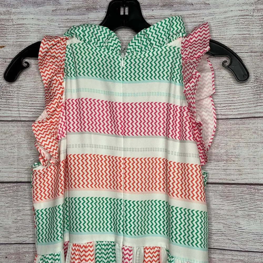 Mazik High Neckline Ruffle Tiered Frock Striped Fun Preppy Colorful Dress Small - Picture 4 of 7